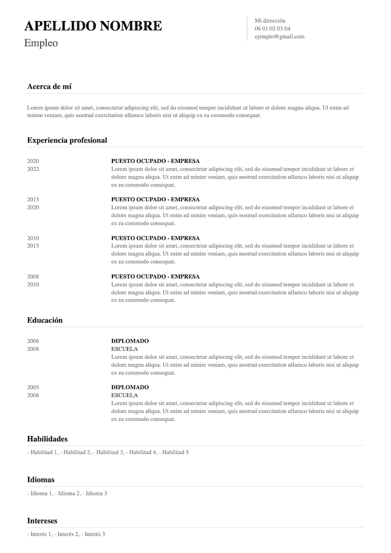 CV sencillo para encontrar un trabajo